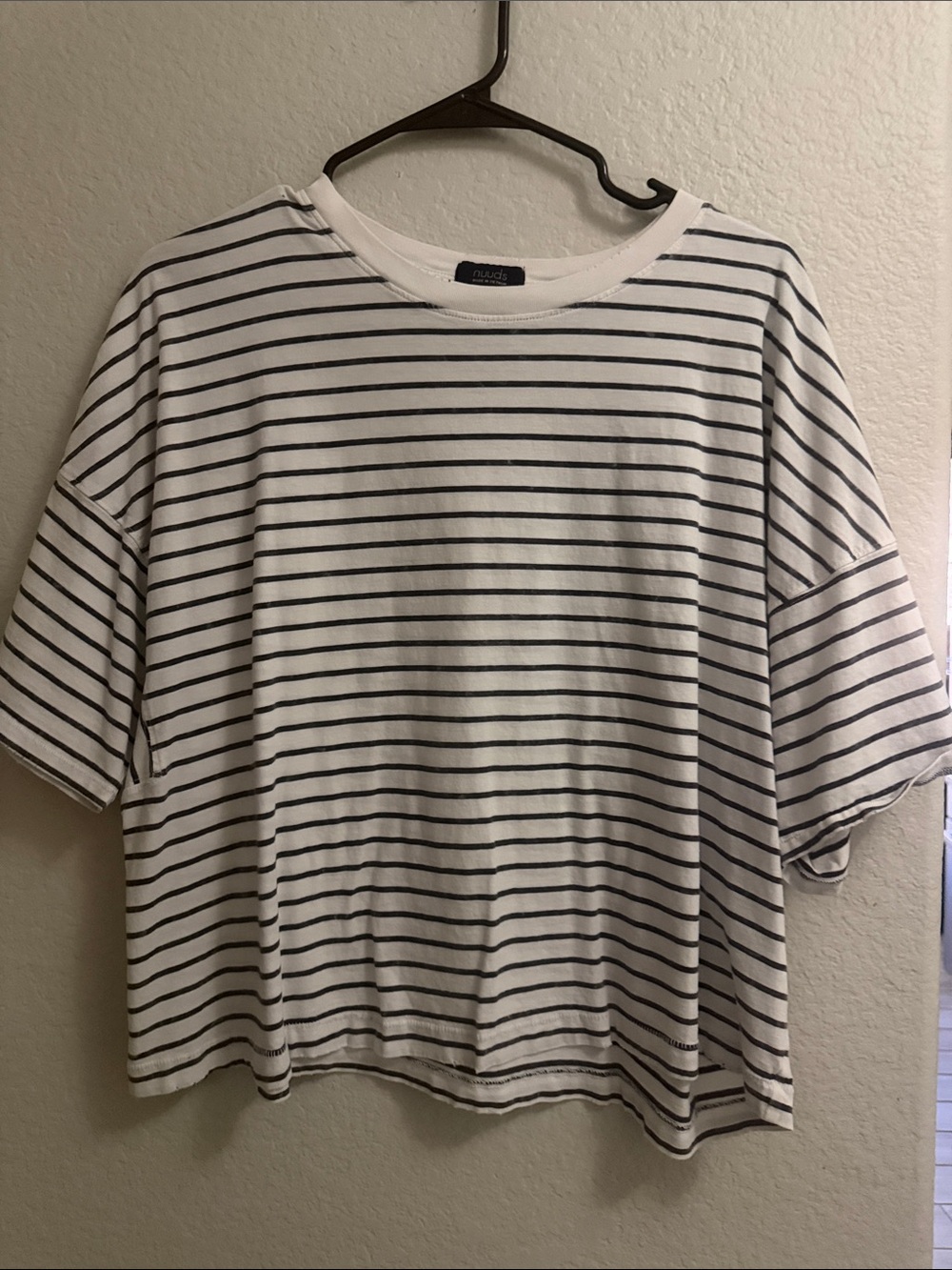 nuuds White and Black Striped Short Sleeve Crewneck Tee